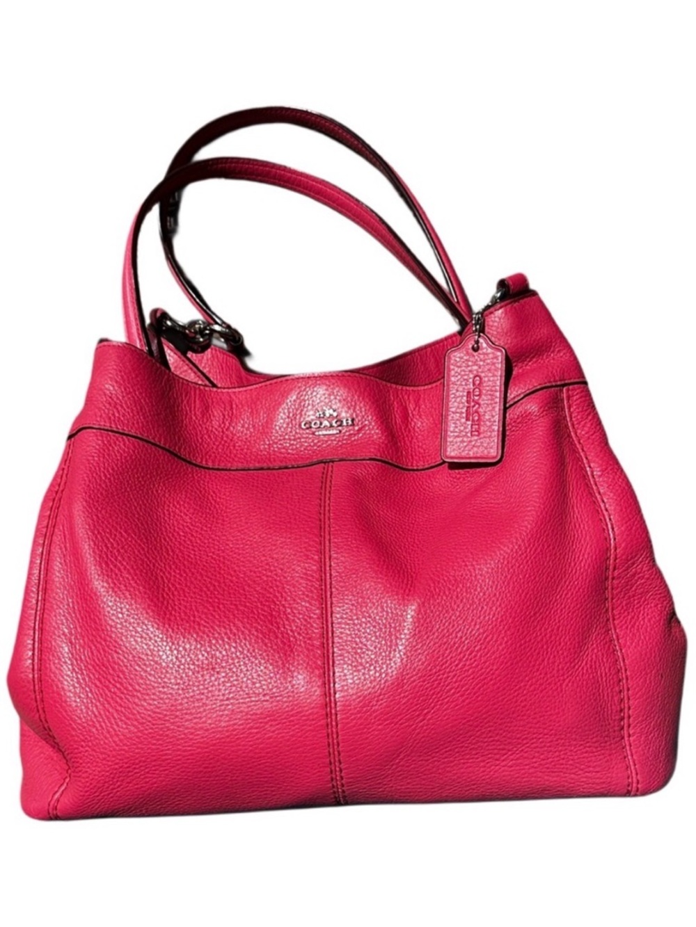 COACH LEXY Pink Oxblood Pebbled Leather Shoulder Tote Like Butter Soft 14x11x5D